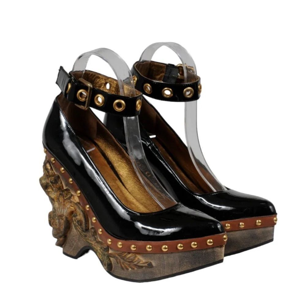 Miu Miu Black Heels with Sculpted Gold Accents - Picture 10 of 13